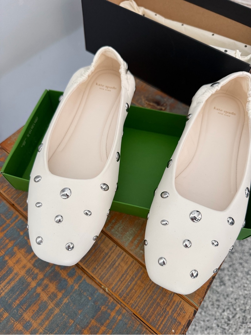 kate spade Ivory Embellished Ballet Flats